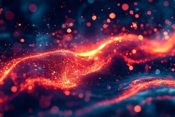 Wall Mural - Abstract glowing red and blue nebula with bokeh effect against a dark background.