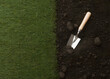 © Afsana - The Gardener's Edge: A meticulous close-up reveals the contrast between a vibrant, verdant lawn and the rich, fertile earth, a trowel poised to cultivate.