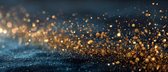 Wall Mural - Abstract background with Dark blue and gold particle Christmas Golden light shne particles bokeh on navyblue background. Gold foiltexture. Holiday concept