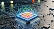 © Slamat - Digital Computer Processor with Glowing Pixels on a Technology Circuit Board
