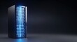 © qawi - Modern server rack pulsing with vibrant blue data streams in a dark, futuristic data center environment