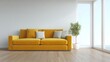 © AI Petr Images - A goldenrod sofa basking in sunlight, perfect for Hygge-inspired gatherings or celebrating National Relaxation Day, exudes cozy serenity