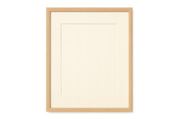 Empty vertical wooden picture frame with white mat isolated on transparent background
