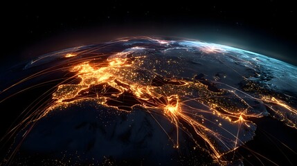 Wall Mural - earth network connections global data transfer communication technology concept animation visualizat