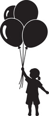 Wall Mural - Vector art of silhouette of a little girl holding balloons vector illustration of a child with balloons in black and white