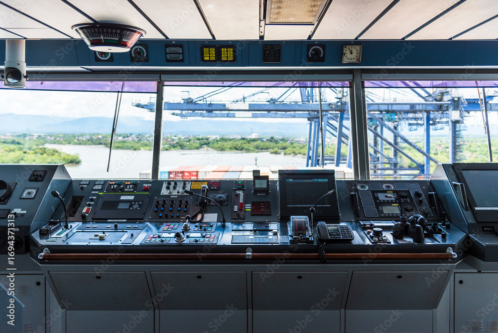 Stock-Foto „View of the control console on the navigational bridge of ...