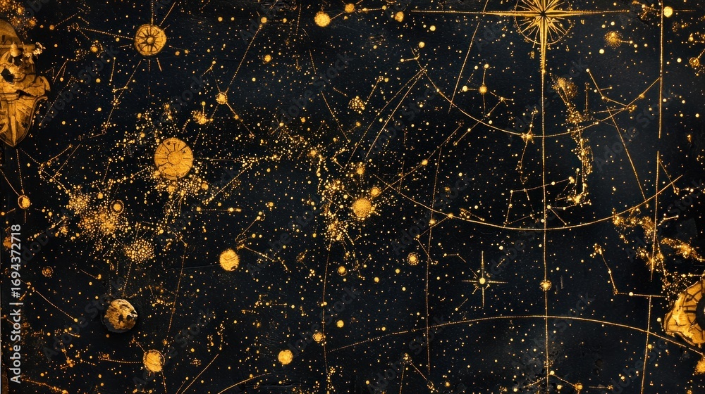Vintage Celestial Map with Golden Constellations and Stars. Stock Photo ...