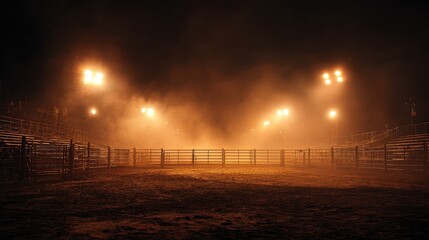 Wall Mural - stunning photo of desolate rodeo arena illuminated by bright lights and lingering smoke. concept rod