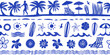 © Ripan - Blue hawaiian tropical beach scene seamless pattern with palm trees surfboards and flowers