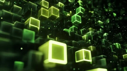 Wall Mural - Abstract 3 d cubes with glowing edges forming a geometric background