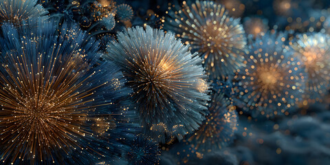Wall Mural - abstract background new year, blue and gold firework and celebrating holiday, opy space, generative 