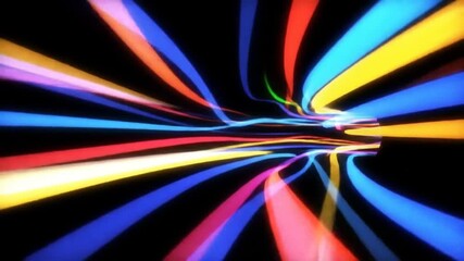 Wall Mural - Abstract colorful tunnel with bright light streaks on dark background