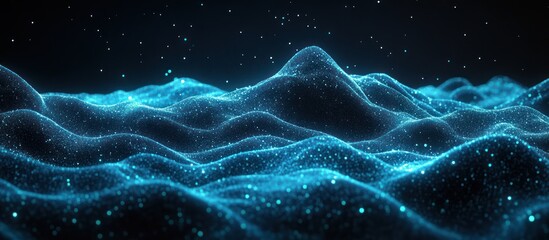 Wall Mural - Abstract glowing blue particle wave landscape.