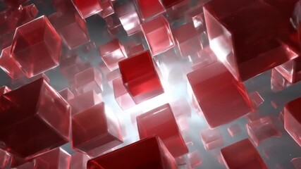 Wall Mural - Abstract floating red cubes in a digitally rendered 3 d space