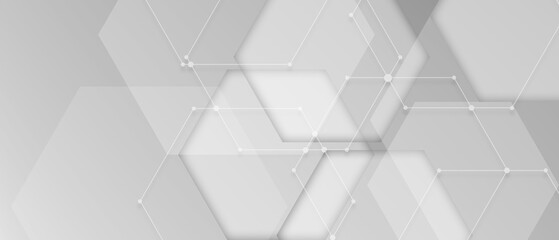 Wall Mural - Abstract banner web white and gray geometric hexagon overlapping technology corporate concept background
