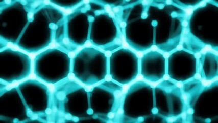 Wall Mural - Abstract network of connected nodes with a hexagon structure on black background