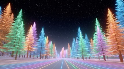 Wall Mural - Surreal Immersive VR Dimension with Glowing Neon Trees