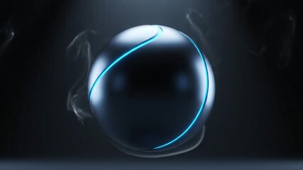 Wall Mural - Abstract sphere with neon lines and ethereal smoke on black background