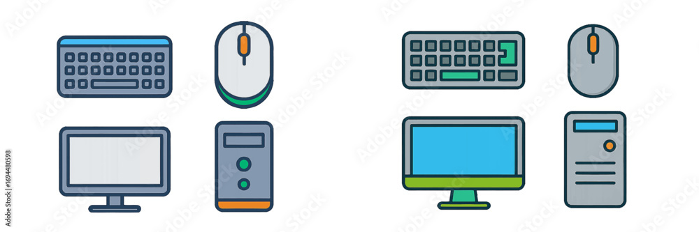 Computer Keyboard Mouse Cpu Images Rcci Computer hardware icon set with keyboard, mouse, monitor, and CPU tower ...