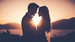© Vaundy - Bride and groom silhouetted against a sunset, capturing a romantic wedding moment.