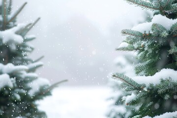 Canvas Print - two christmas trees in festival snow celebration christmas.