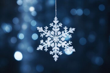 Canvas Print - hanging glitter snowflake decoration illuminated celebration.