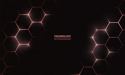 Wall Mural - hexagon technology black and pink colored honeycomb abstract background. vector illustration