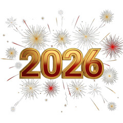 Wall Mural - 2026 Golden Number and Firework Explosion on Transparent Background for Festive Celebrations