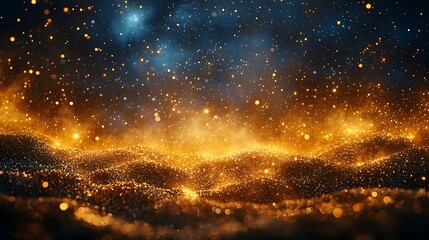 Wall Mural - Abstract shimmering golden particles against a starry night sky background
