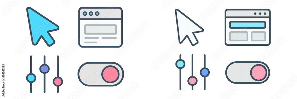 User interface elements collection with mouse cursors, web browser ...