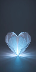 Canvas Print - luminous blue geometric heart, crystal diamond symbol of pure love and hope. glowing shape on dark r