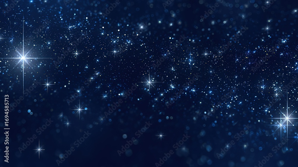 Dark blue starry night sky with sparkling stars, glittering stardust ...