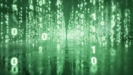 Wall Mural - Green binary code stream falling through cyber space abstract concept