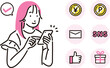 © gugu - スマホを操作する若い女性とアイコンセット