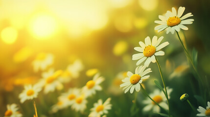 Wall Mural - flower chamomile daisy natural landscape banner. Chamomile flower field.