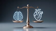 © Creativeraf - A golden balance scale weighing a glowing brain on one side and a glowing heart on the other, representing the balance between logic and emotion
