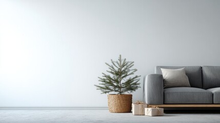 Wall Mural - Minimalist Christmas Living Room Scene with Simple Decor Elements