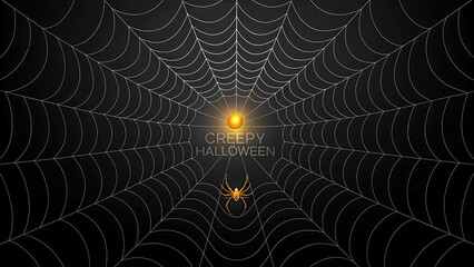 Spider web with golden light and spider for halloween background

