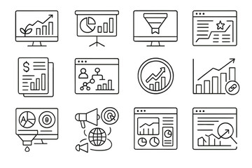 Business and analytics line icon set. data visualization, marketing icons collection
