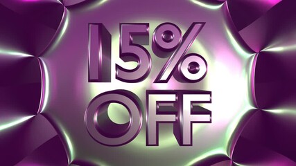 Wall Mural - 15 percent off on glowing background animation for business and sale concept