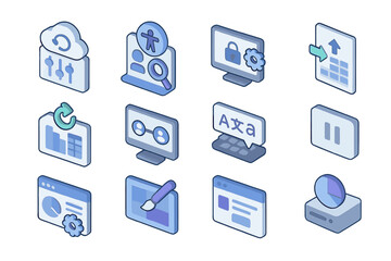 Wall Mural - Technology linear icon set. cloud, data, security, web, user, computing icons