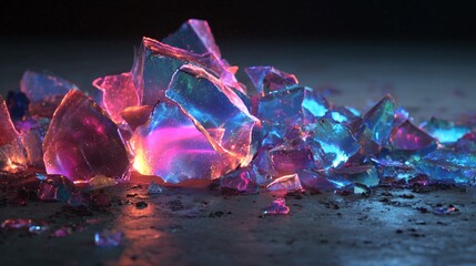 Wall Mural - Pile of translucent colorful crystals or glass shards on a dark surface.