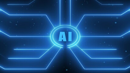 Neon line tech line animation. artificial intelligence sign.  technology background