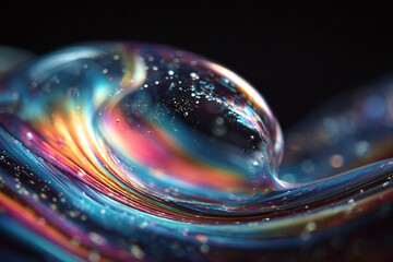 Wall Mural - Abstract fluid art with iridescent colors and a bubble-like shape.