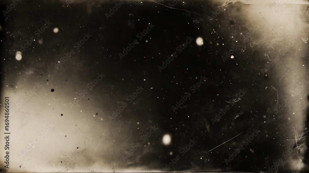 Vintage film texture with wet plate effect in wide angle view for artistic design. Retro style overlay texture. 