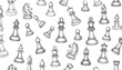 © rose - Detailed hand-drawn illustrations of various chess pieces create a captivating pattern on a white background.