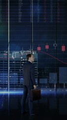 Wall Mural - animation of financial data processing over businessman and cityscape