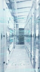 Wall Mural - animation of processing data and maths calculations over computer server room