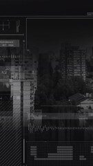 Wall Mural - animation of data processing over cityscape