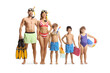 © Ljupco Smokovski - Family with kids in swimming suits holding beach equipment